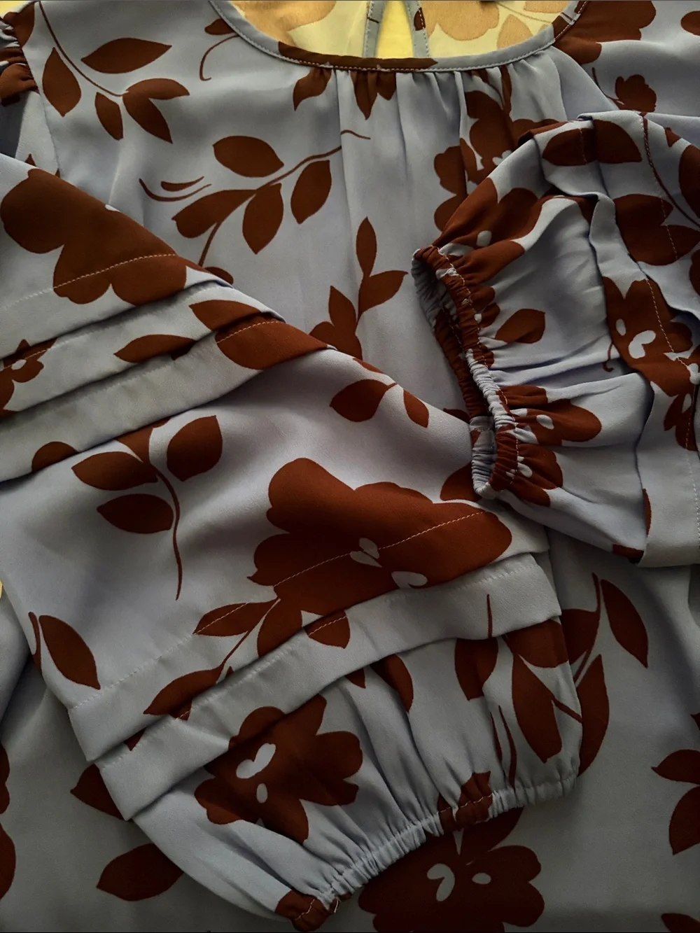 Ann Taylor Blue Floral Ruffle Sleeve Blouse
